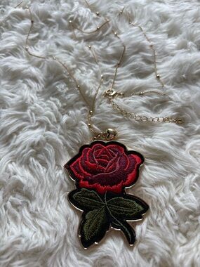 Gold Chain Necklace with Red Rose Pendant